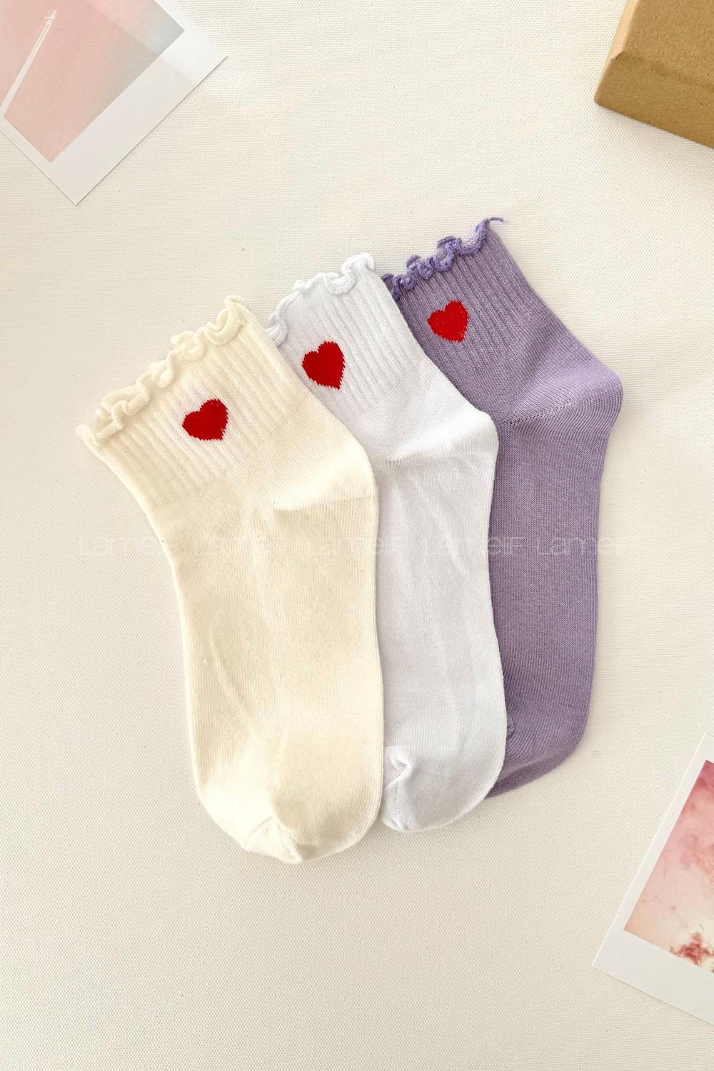 Lamelif 3lü Fırfırlı Kalpli Çorap