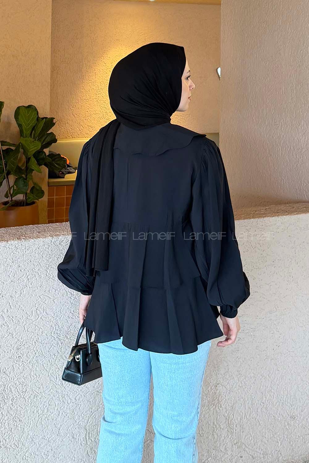 Lamelif Bağlamalı Gömlek Siyah