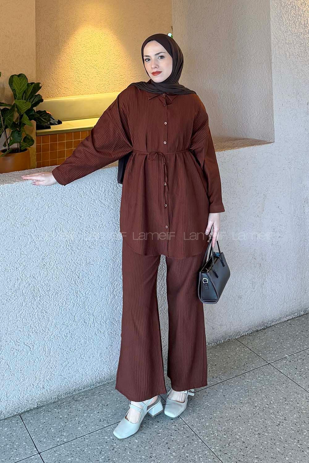 Lamelif Bağlamalı Takım Kahverengi