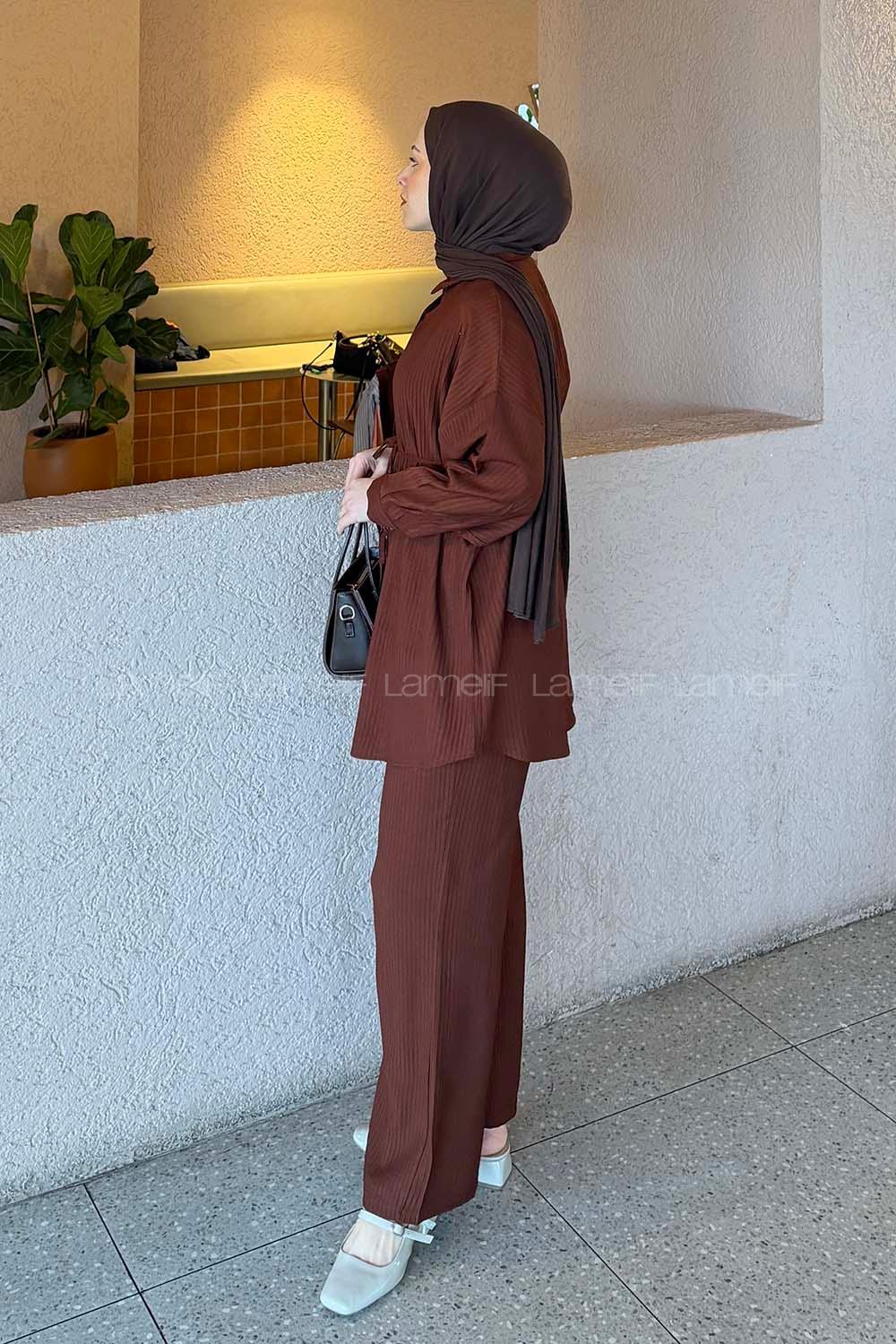 Lamelif Bağlamalı Takım Kahverengi