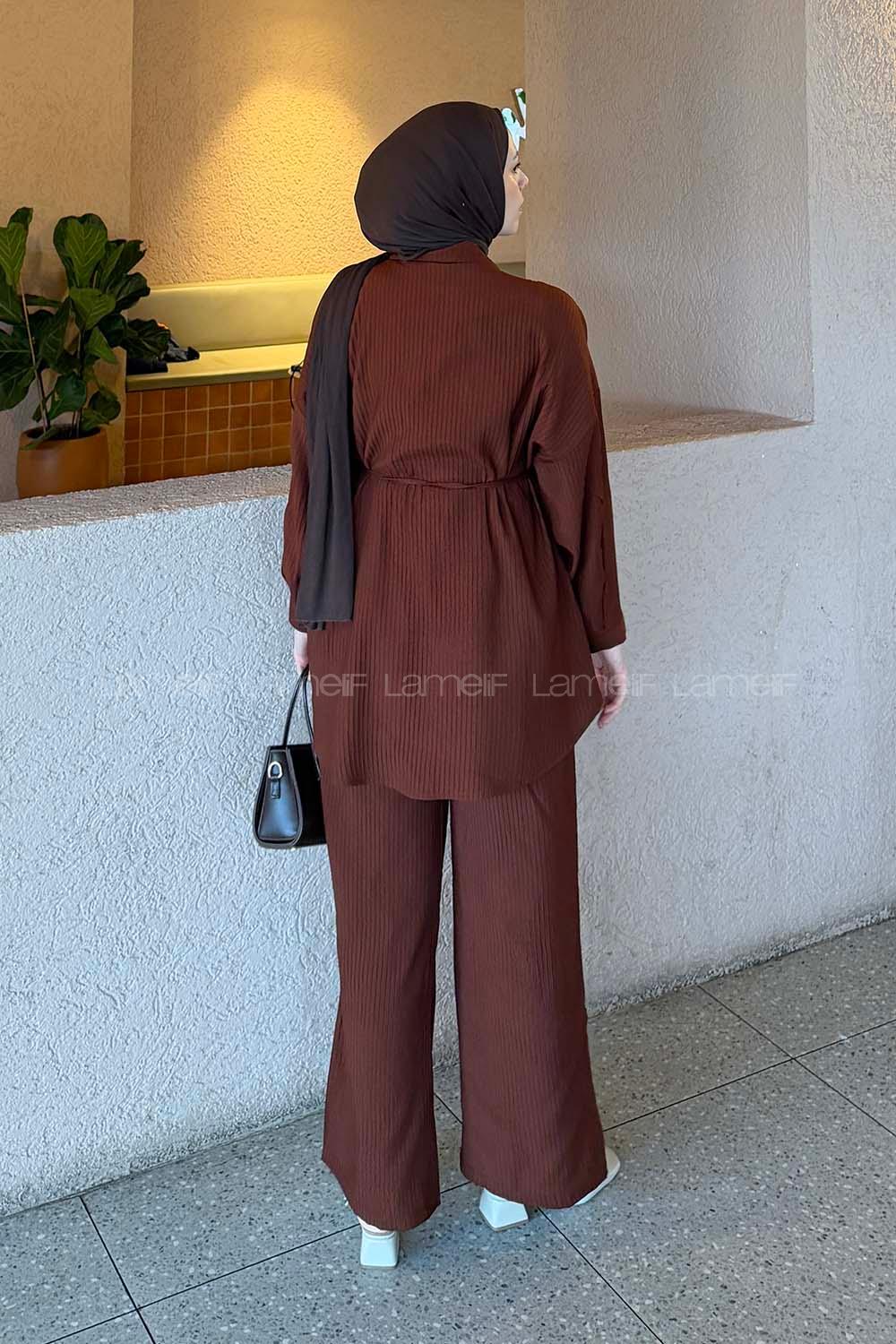 Lamelif Bağlamalı Takım Kahverengi