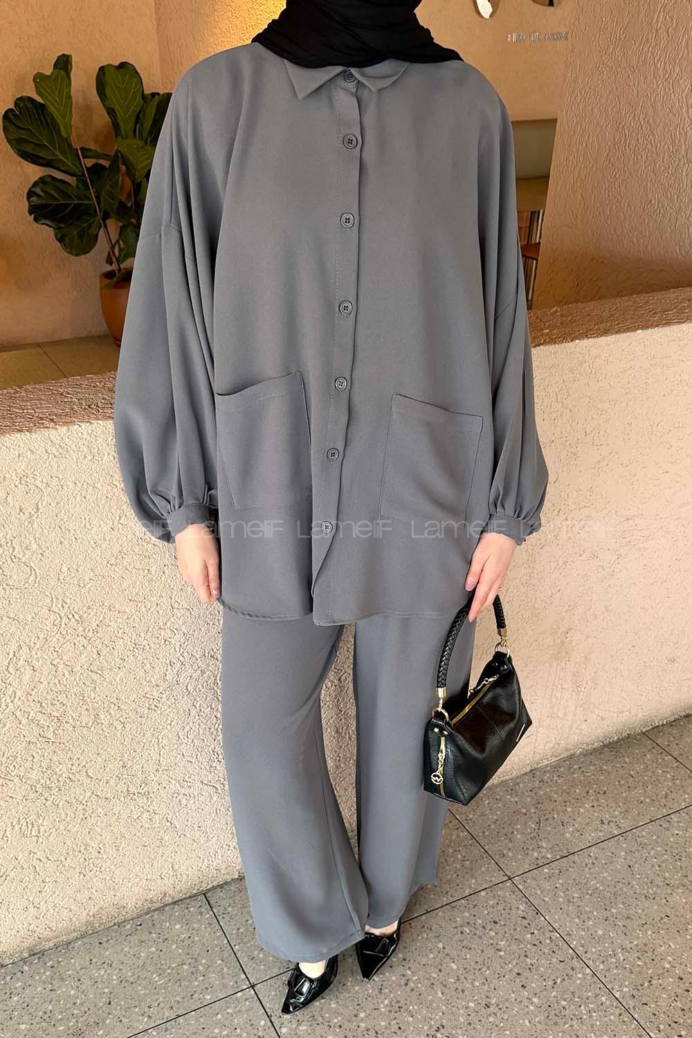 Lamelif Çift Cepli Takım Gri