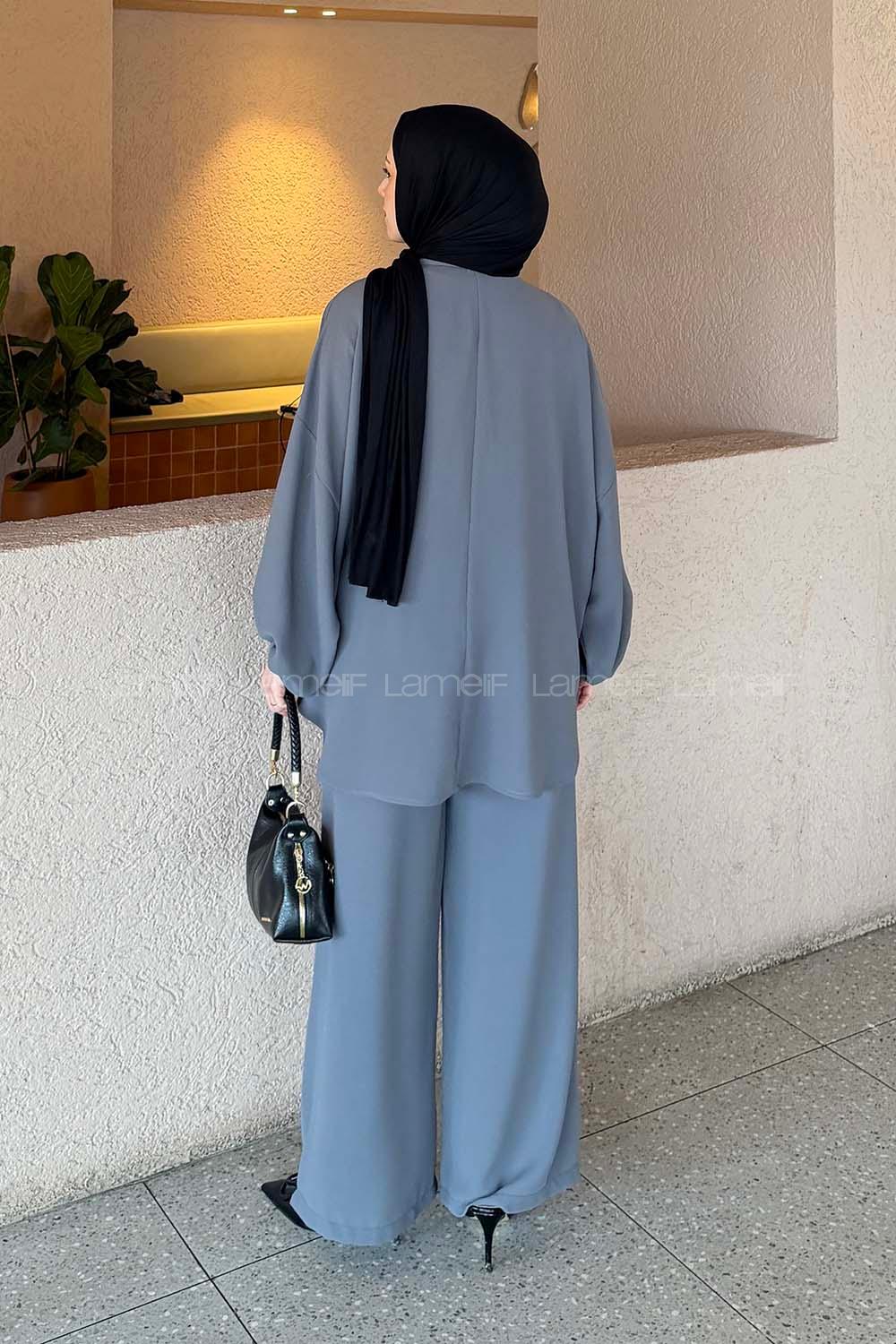 Lamelif Çift Cepli Takım Gri