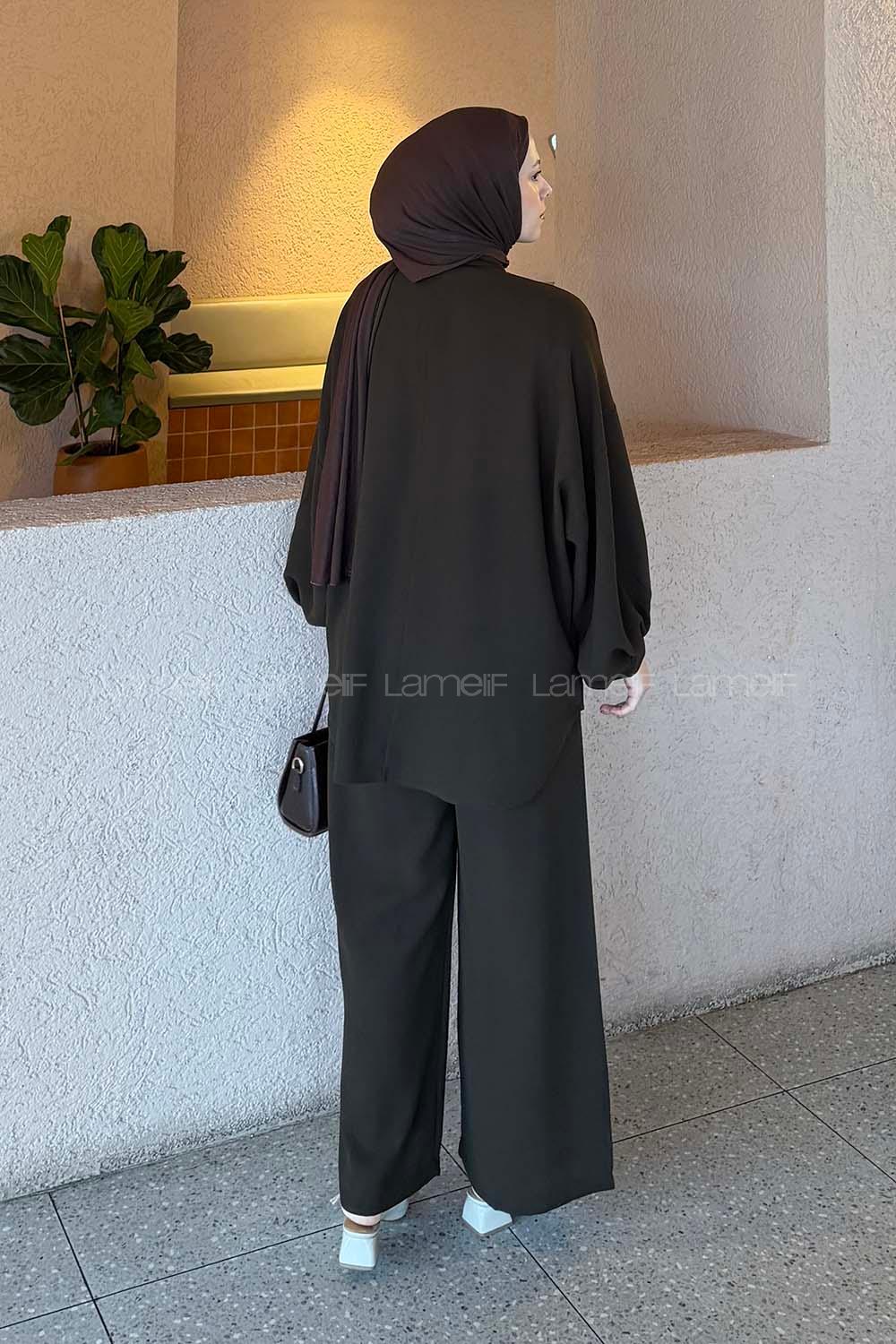 Lamelif Çift Cepli Takım Koyu Kahverengi