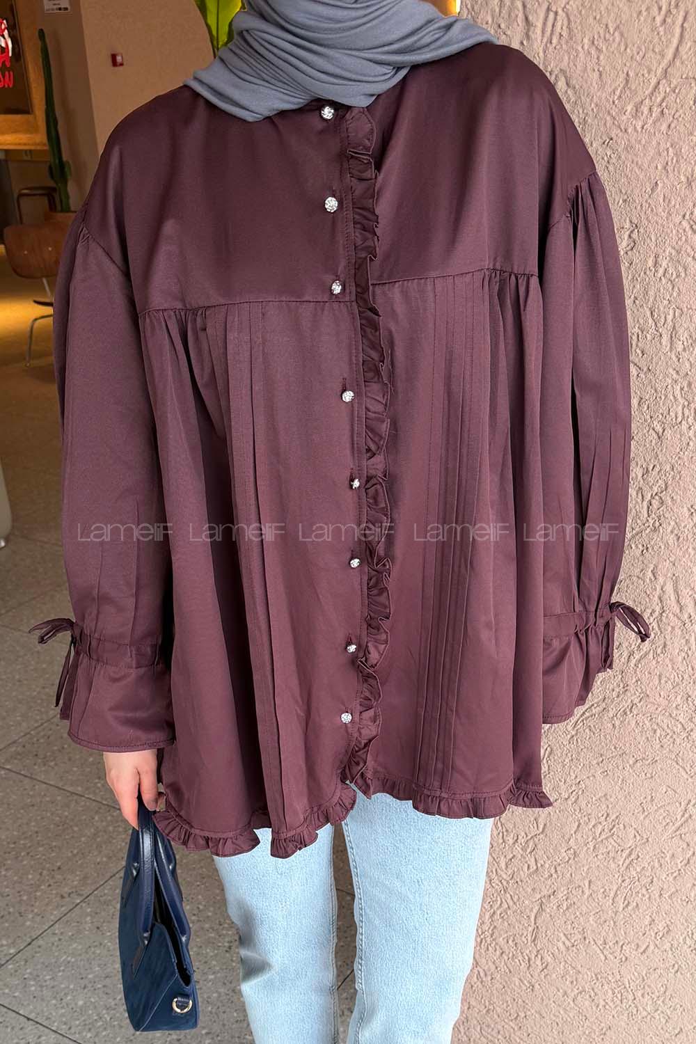 Lamelif Fırfır Detaylı Gömlek Mürdüm