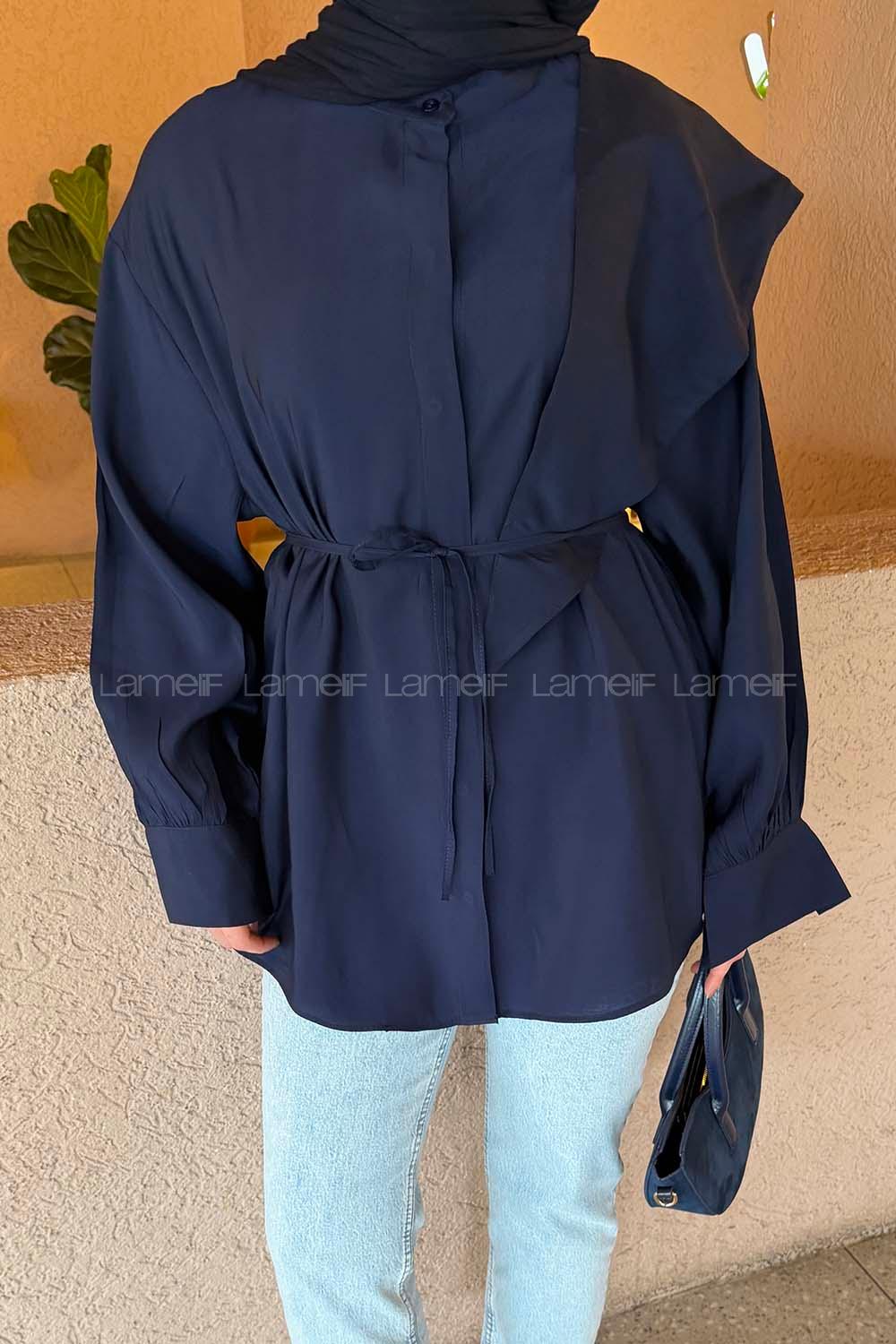 Lamelif Hakim Yaka Bağlamalı Gömlek Lacivert