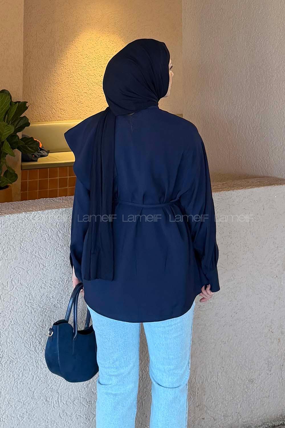 Lamelif Hakim Yaka Bağlamalı Gömlek Lacivert