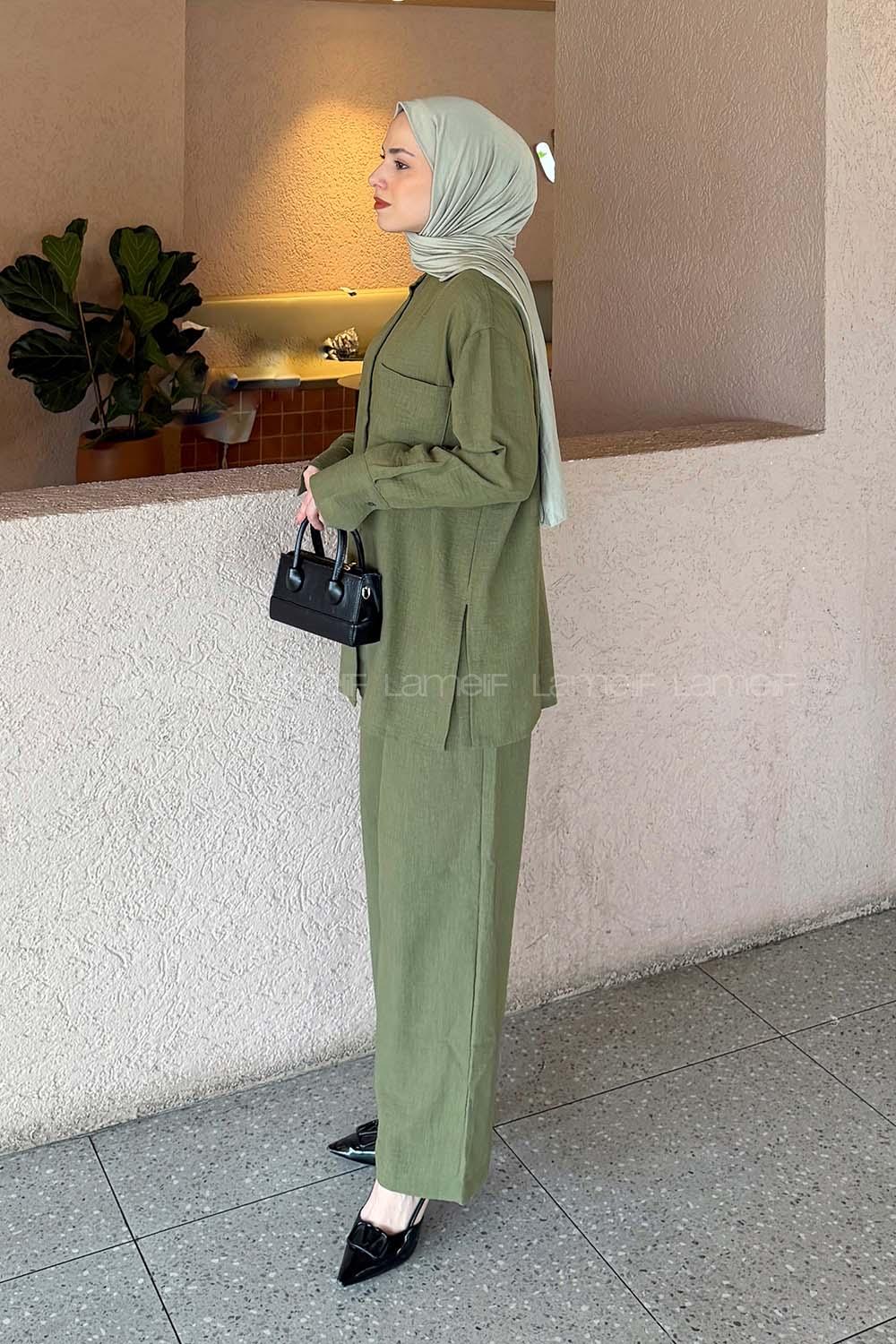 Lamelif Hakim Yaka Gömlekli Takım Haki