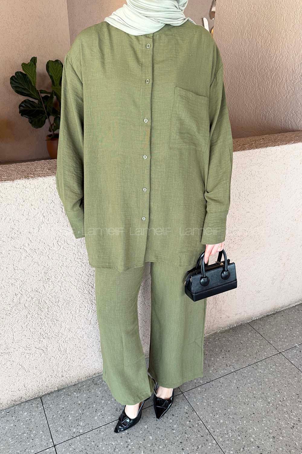 Lamelif Hakim Yaka Gömlekli Takım Haki