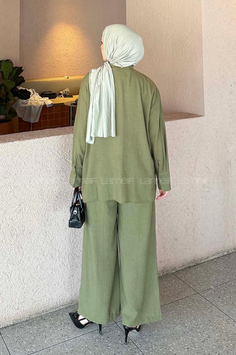 Lamelif Hakim Yaka Gömlekli Takım Haki