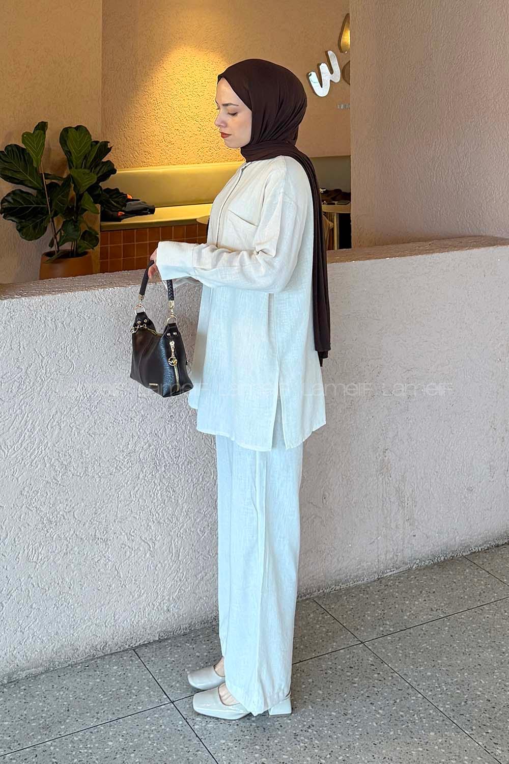 Lamelif Hakim Yaka Gömlekli Takım Taş Rengi