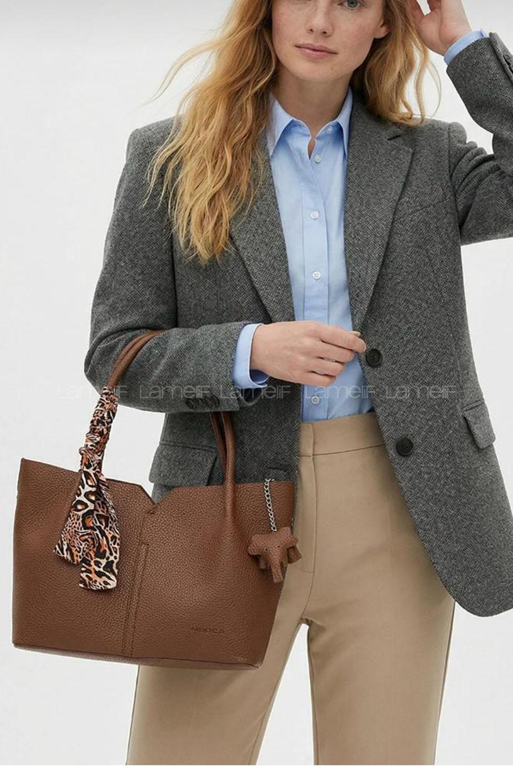 Lamelif Fular Detaylı El Ve Omuz Çantası Kadın Acı Kahve