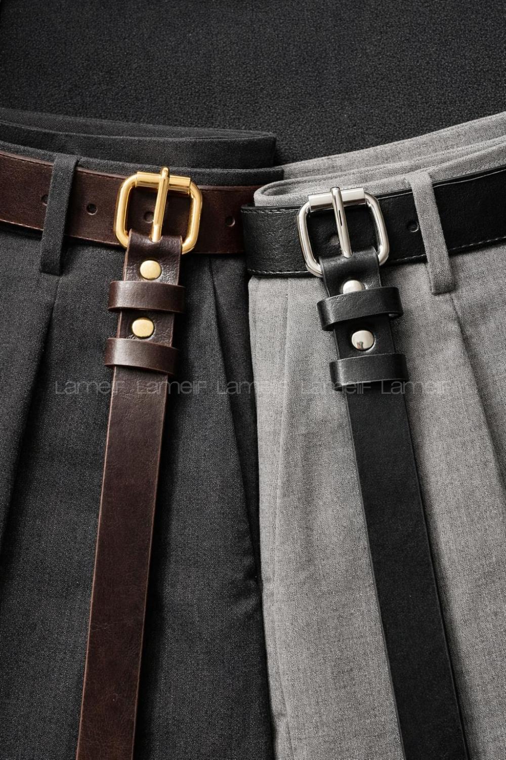 Black Brown Buckle Skin Belt