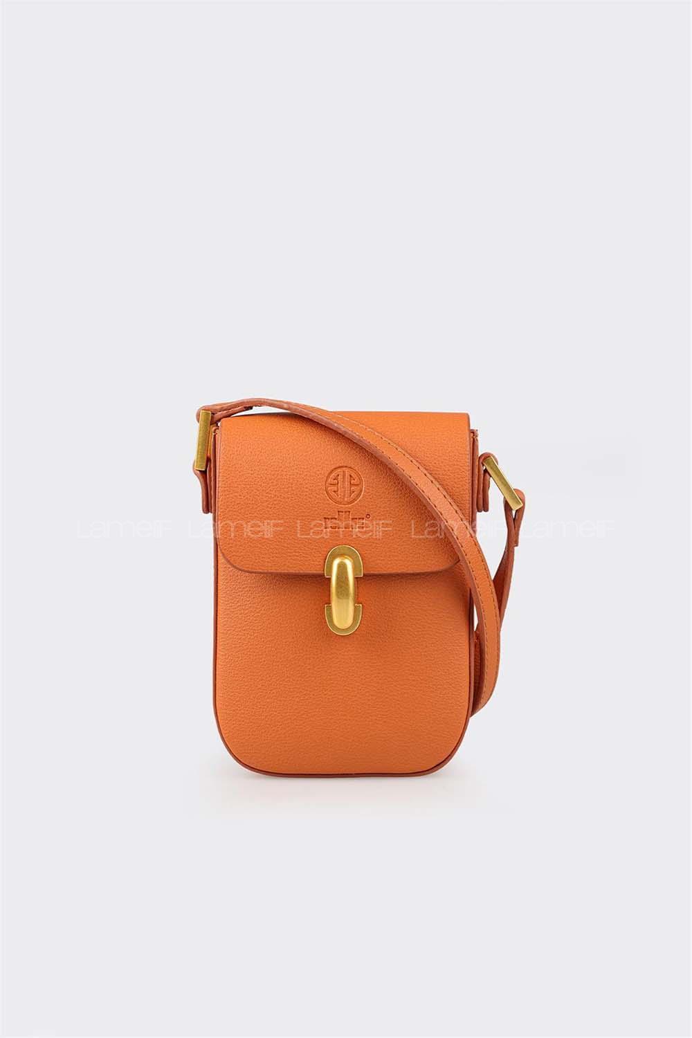 Lamelif Suni Deri Tenyo Telefonluk Kadın Çapraz Çanta Turuncu