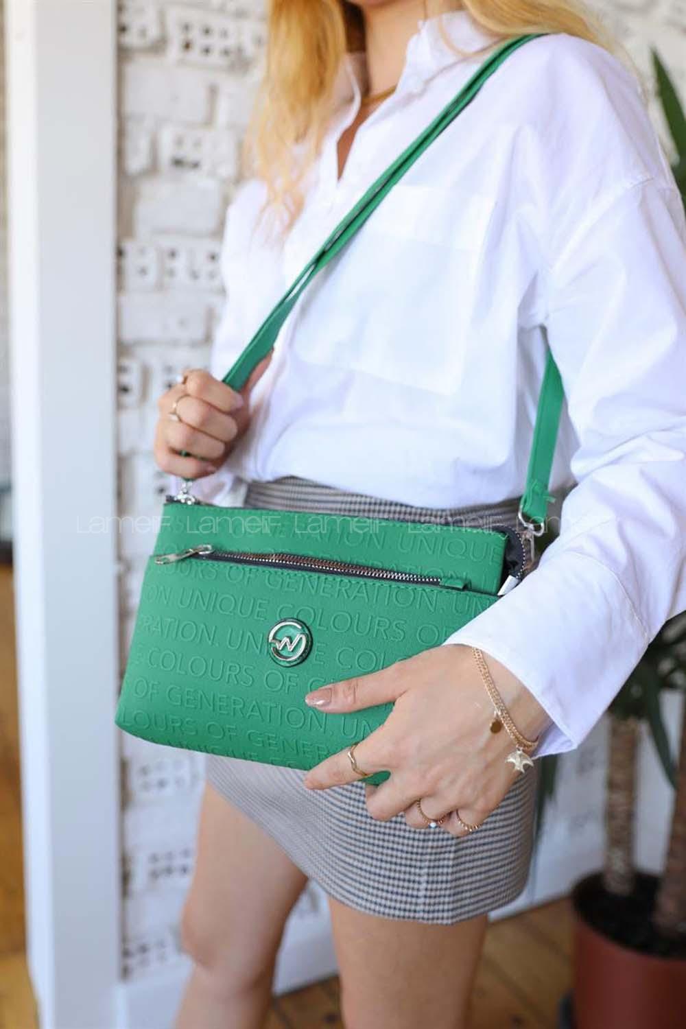 Lamelif Üç Bölmeli Omuz Çanta Yeşil