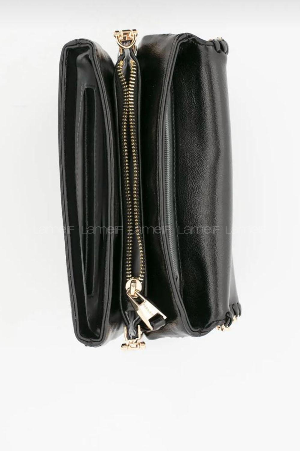 Lamelif Walentıa Gold Detaylı Kadın Çapraz Çanta Siyah