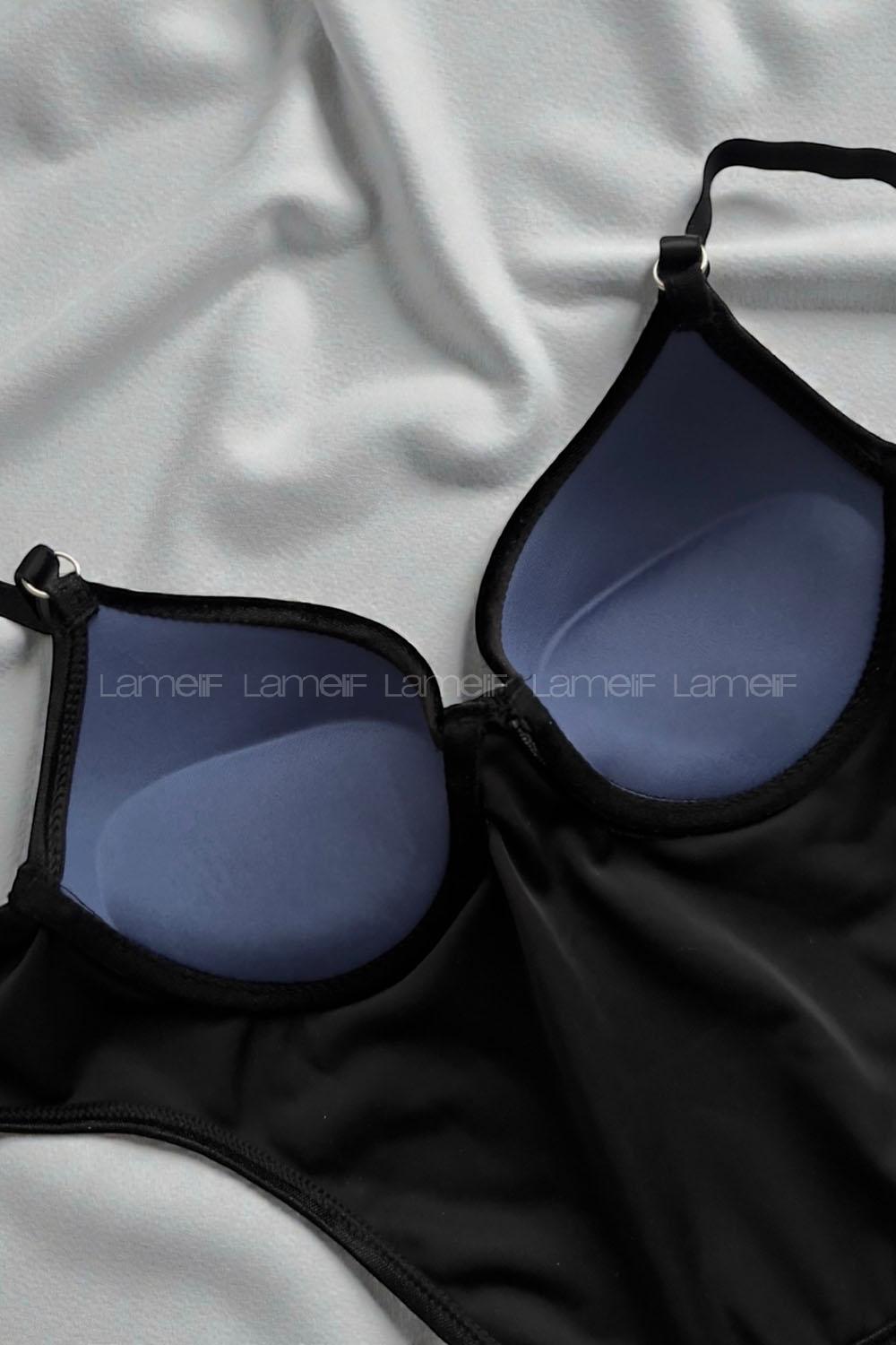 Lamelif Süet Deri Badysuit Takım