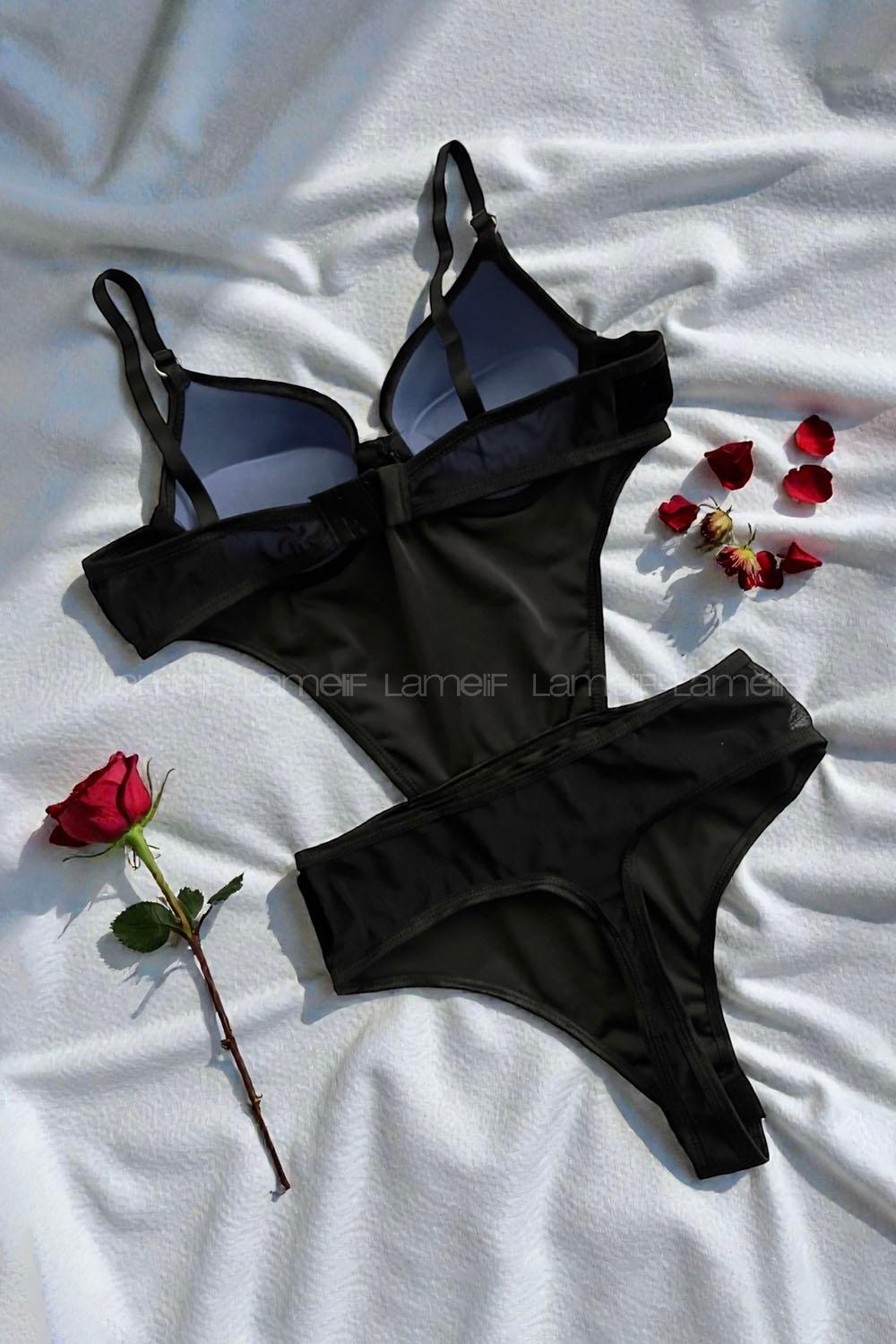 Lamelif Süet Deri Badysuit Takım