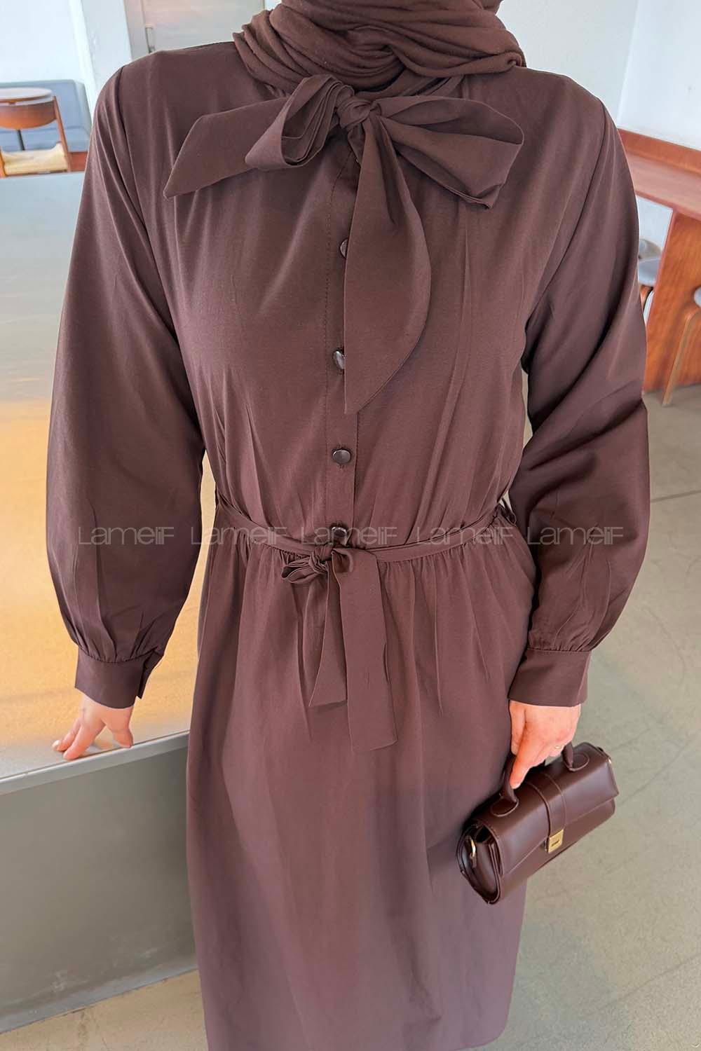 Bitter Brown Normal Neck Cotton Dresess