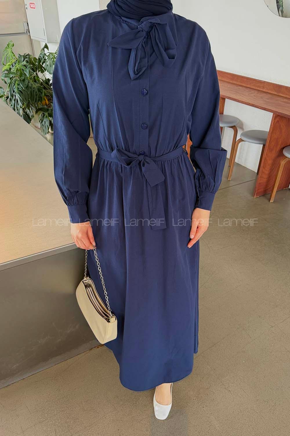 Navy Blue Normal Neck Cotton Dresess