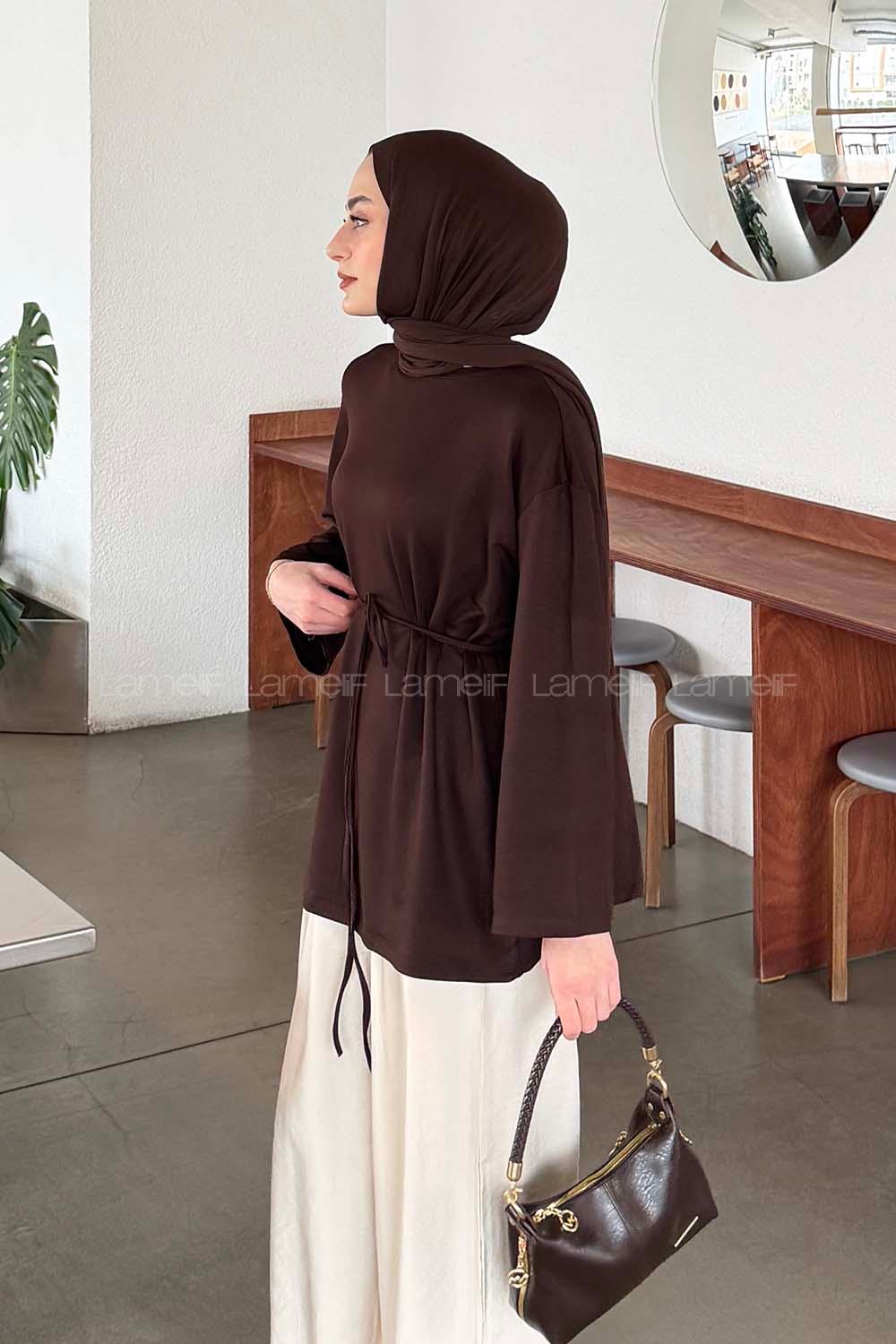 Lamelif Bağlama Detaylı Sweat Acı Kahve