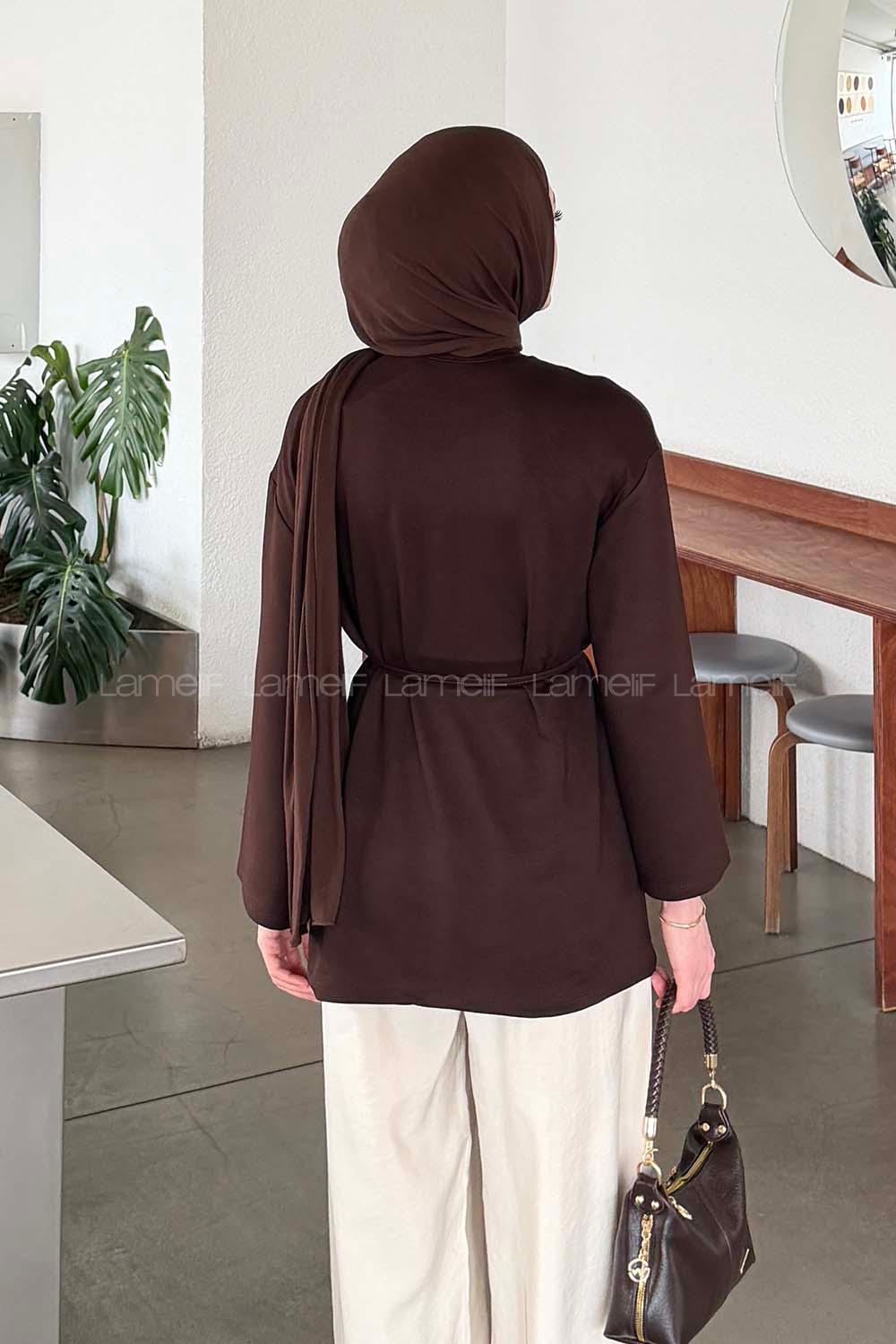 Lamelif Bağlama Detaylı Sweat Acı Kahve