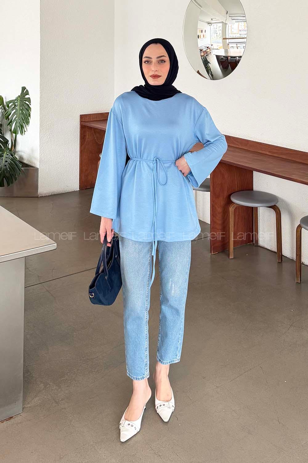 Lamelif Bağlama Detaylı Sweat Bebe mavisi