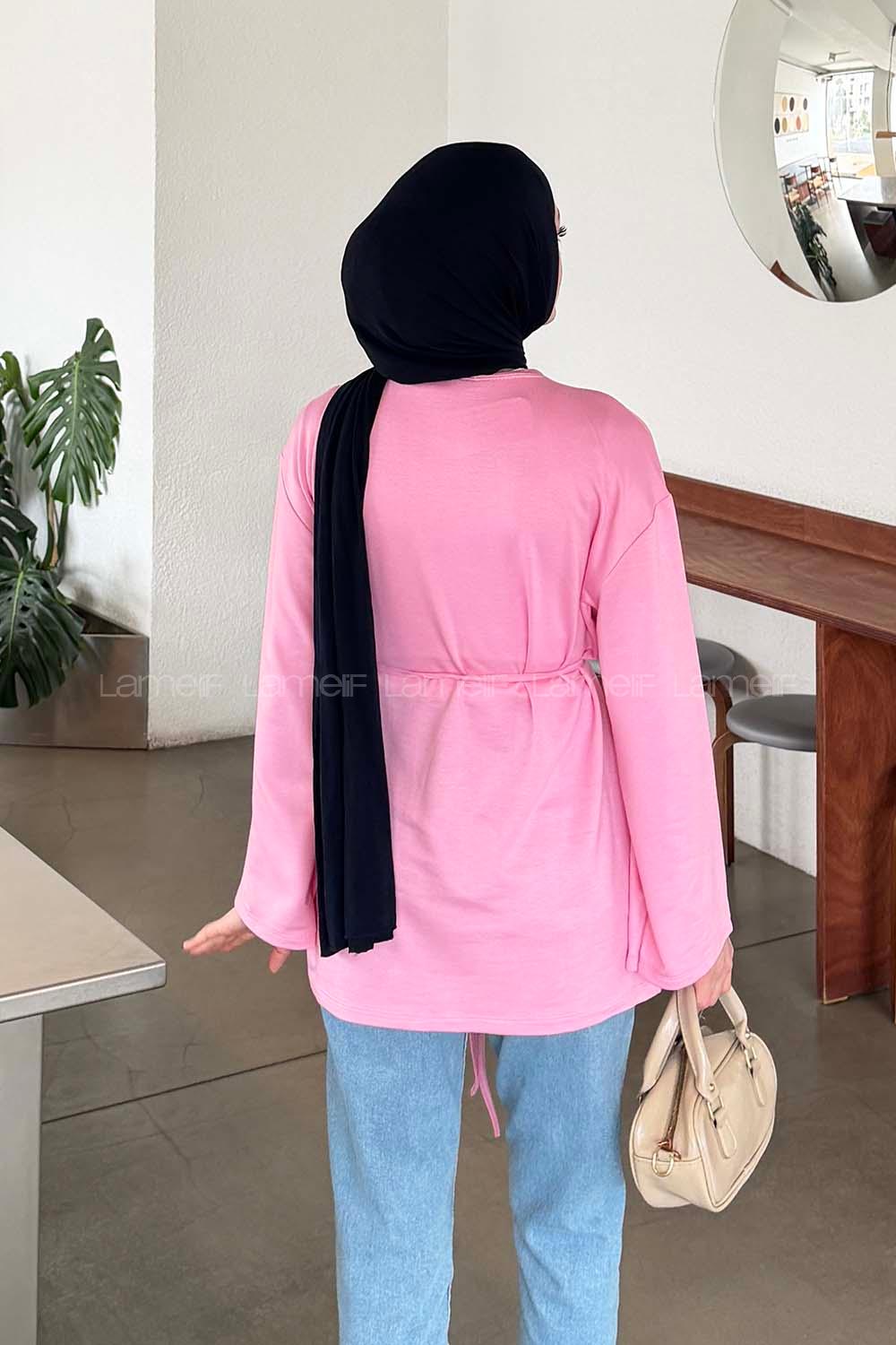 Lamelif Bağlama Detaylı Sweat Pembe