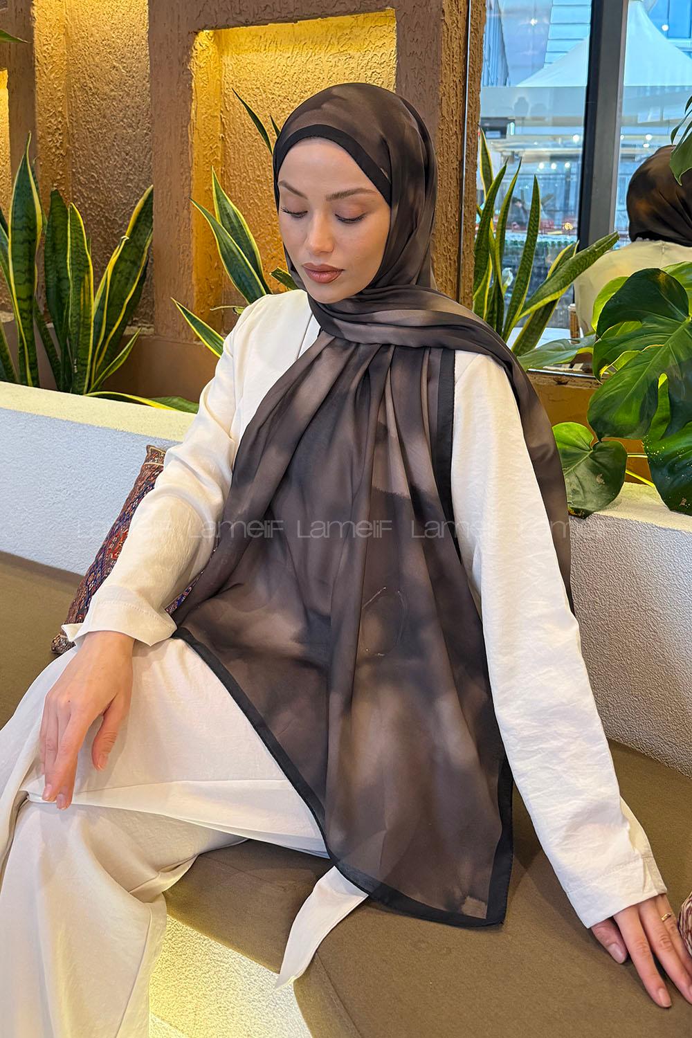 Lamelif Batik Desen Soft Şal Siyah Soft Yeşil