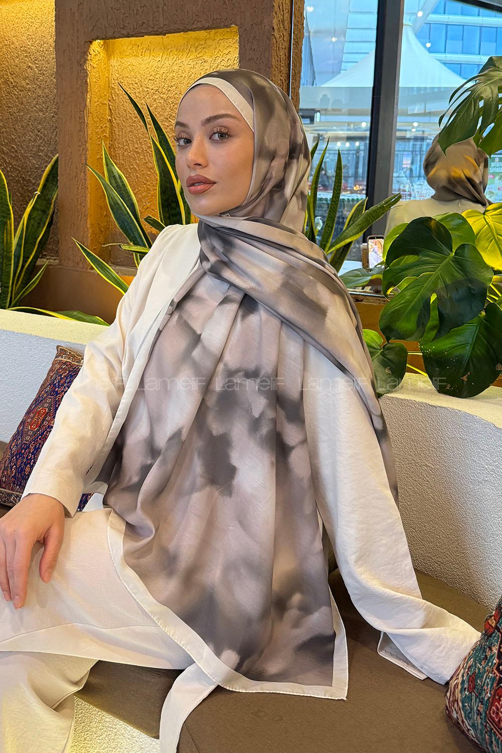 Lamelif Batik Desen Soft Şal Vizon