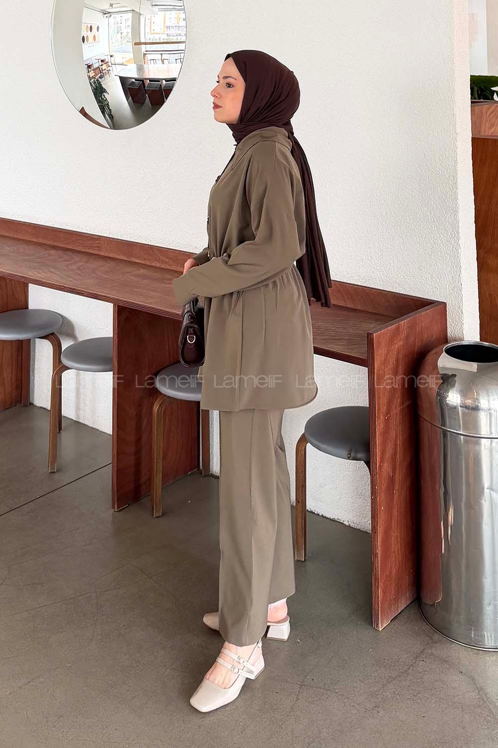 Khaki Shirt Collar Long Arm Cotton Regular Trousers Comfortable Suit