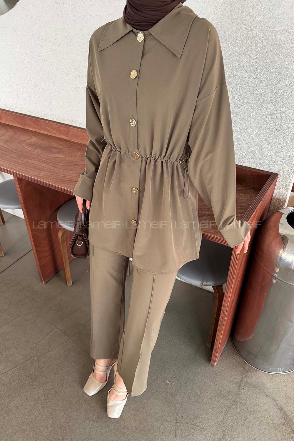 Khaki Shirt Collar Long Arm Cotton Regular Trousers Comfortable Suit