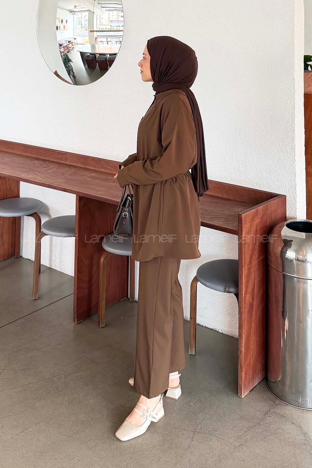 Brown Shirt Collar Long Arm Cotton Regular Trousers Comfortable Suit