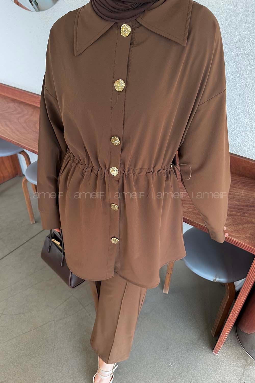 Brown Shirt Collar Long Arm Cotton Regular Trousers Comfortable Suit