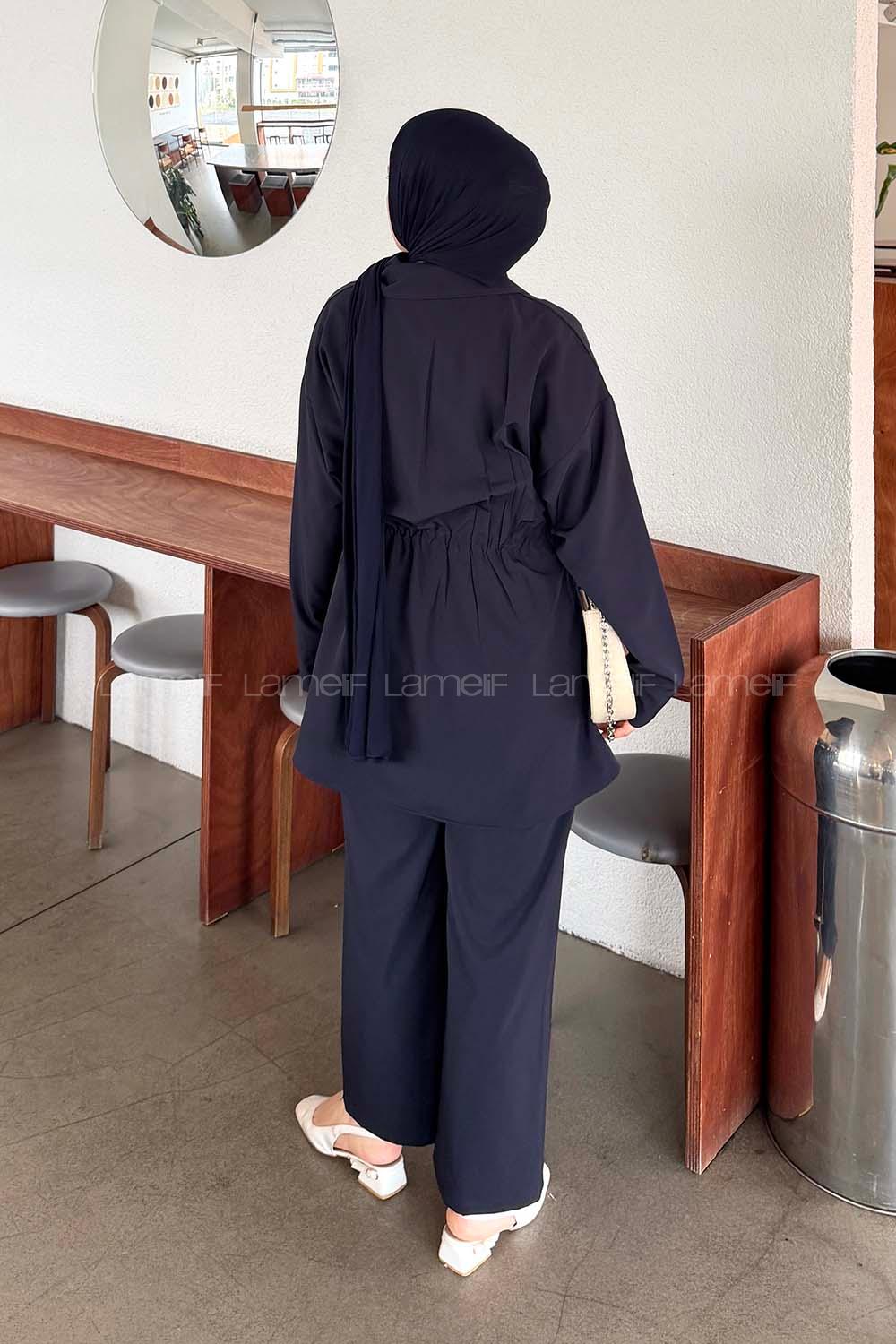 Lamelif Beli Lastikli Takım Lacivert