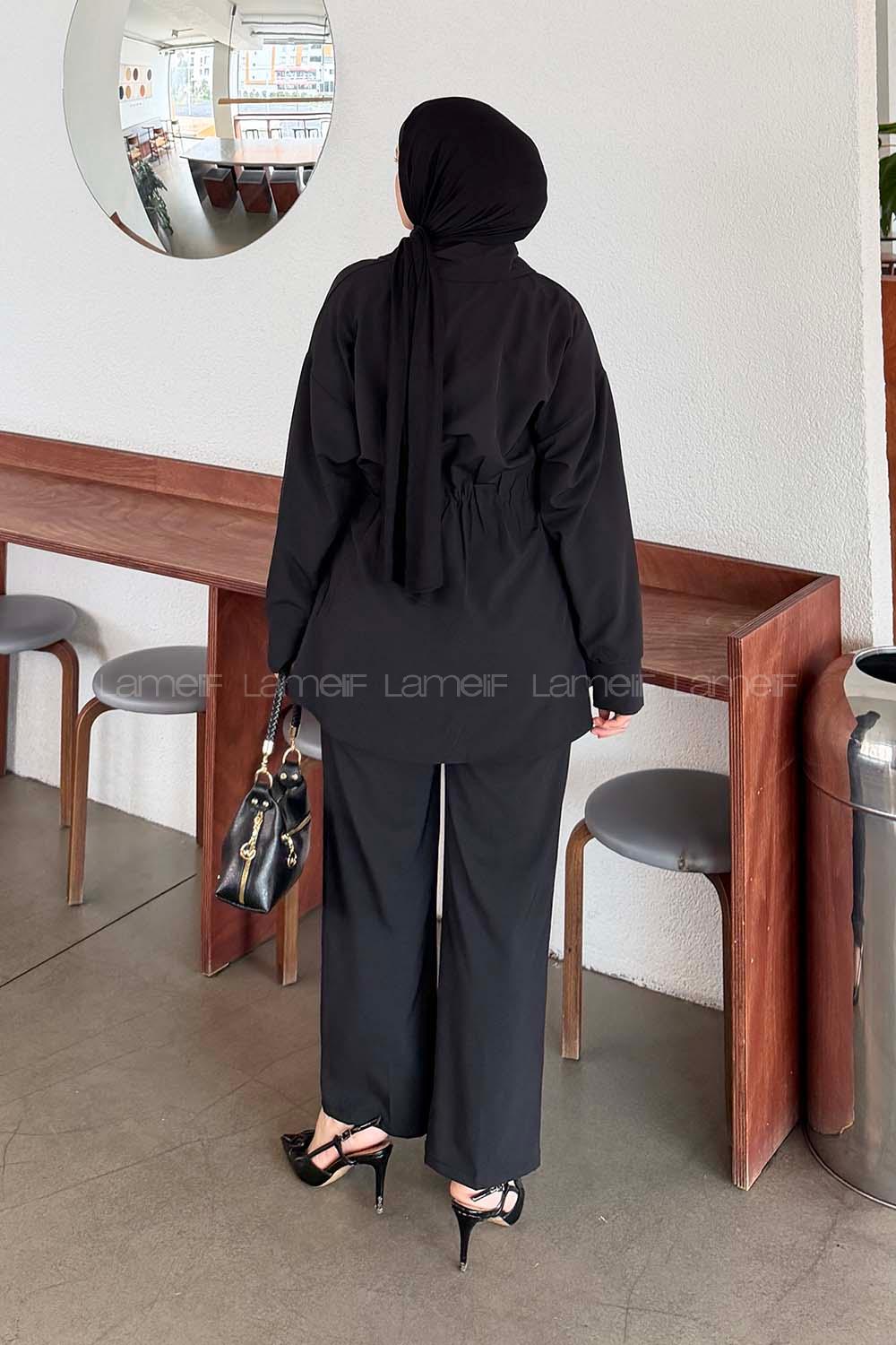 Lamelif Beli Lastikli Takım Siyah