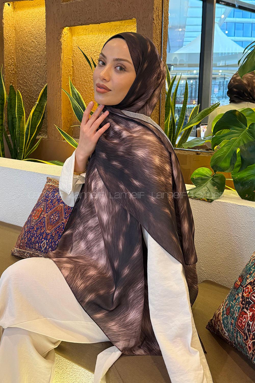 Lamelif Ceylan Desen Soft Şal Acı Kahve