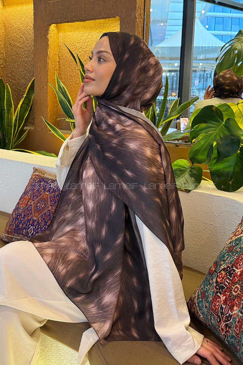 Lamelif Ceylan Desen Soft Şal Acı Kahve