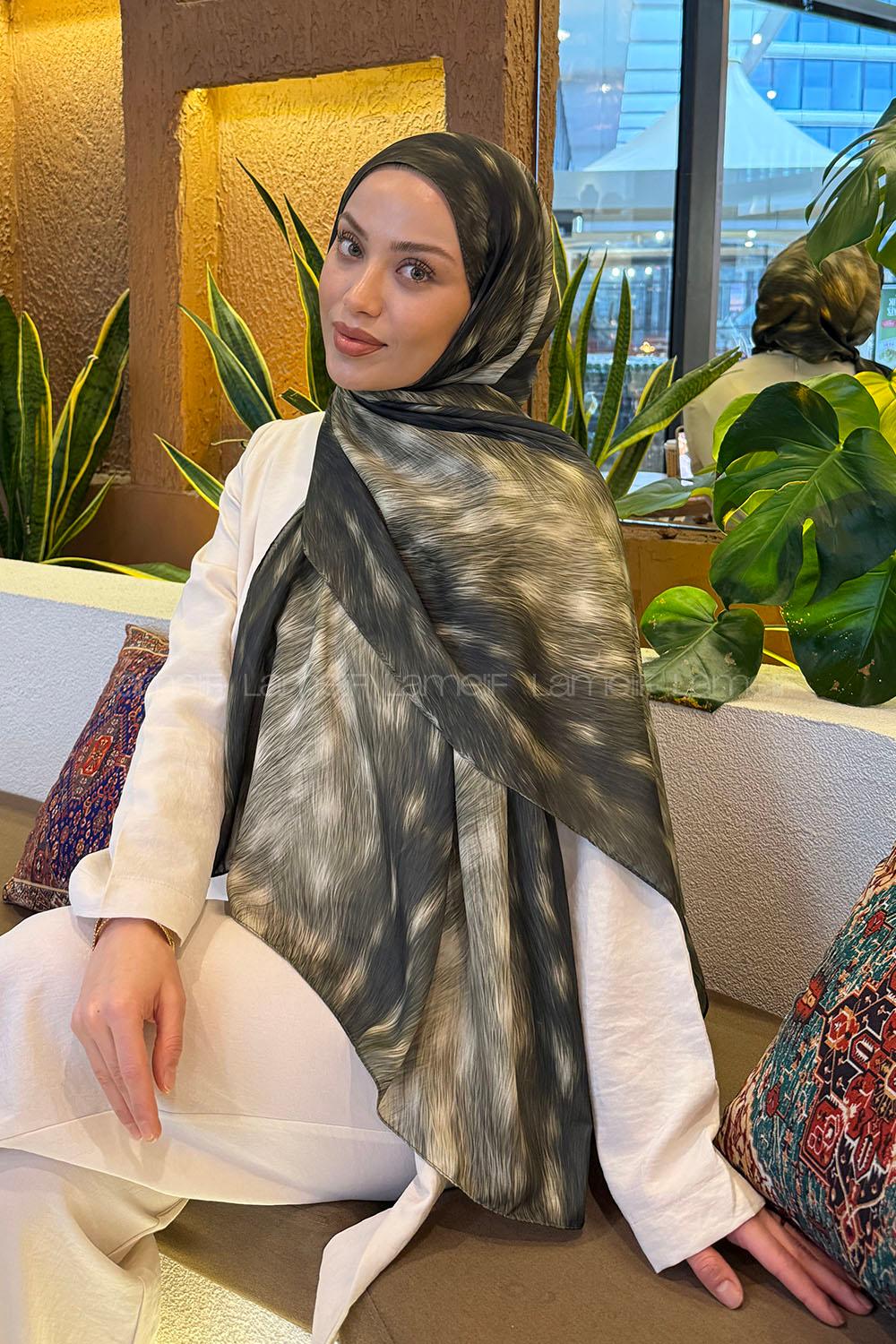 Lamelif Ceylan Desen Soft Şal Haki