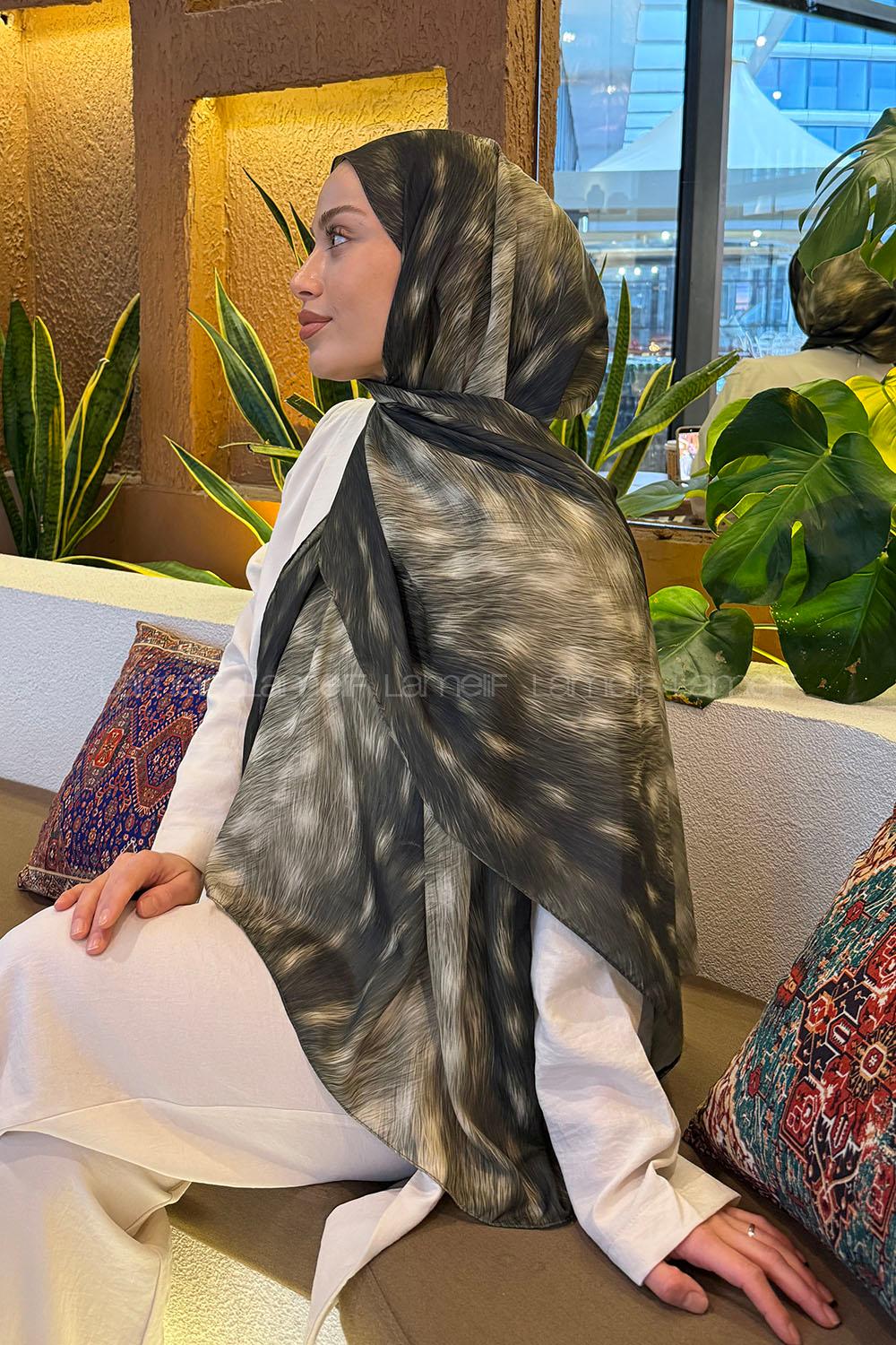 Lamelif Ceylan Desen Soft Şal Haki