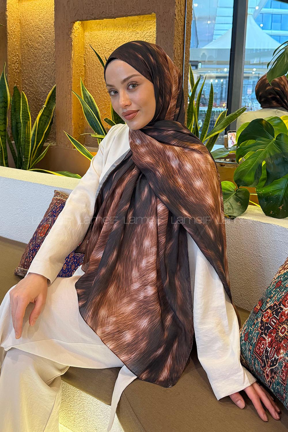 Lamelif Ceylan Desen Soft Şal Kahverengi