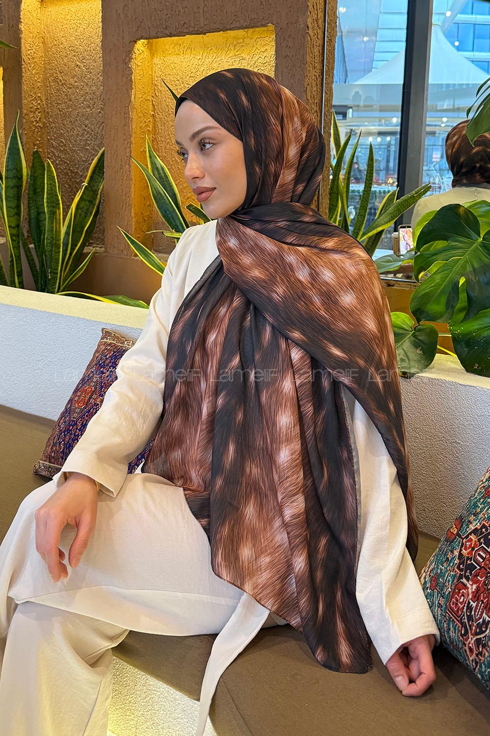 Lamelif Ceylan Desen Soft Şal Kahverengi