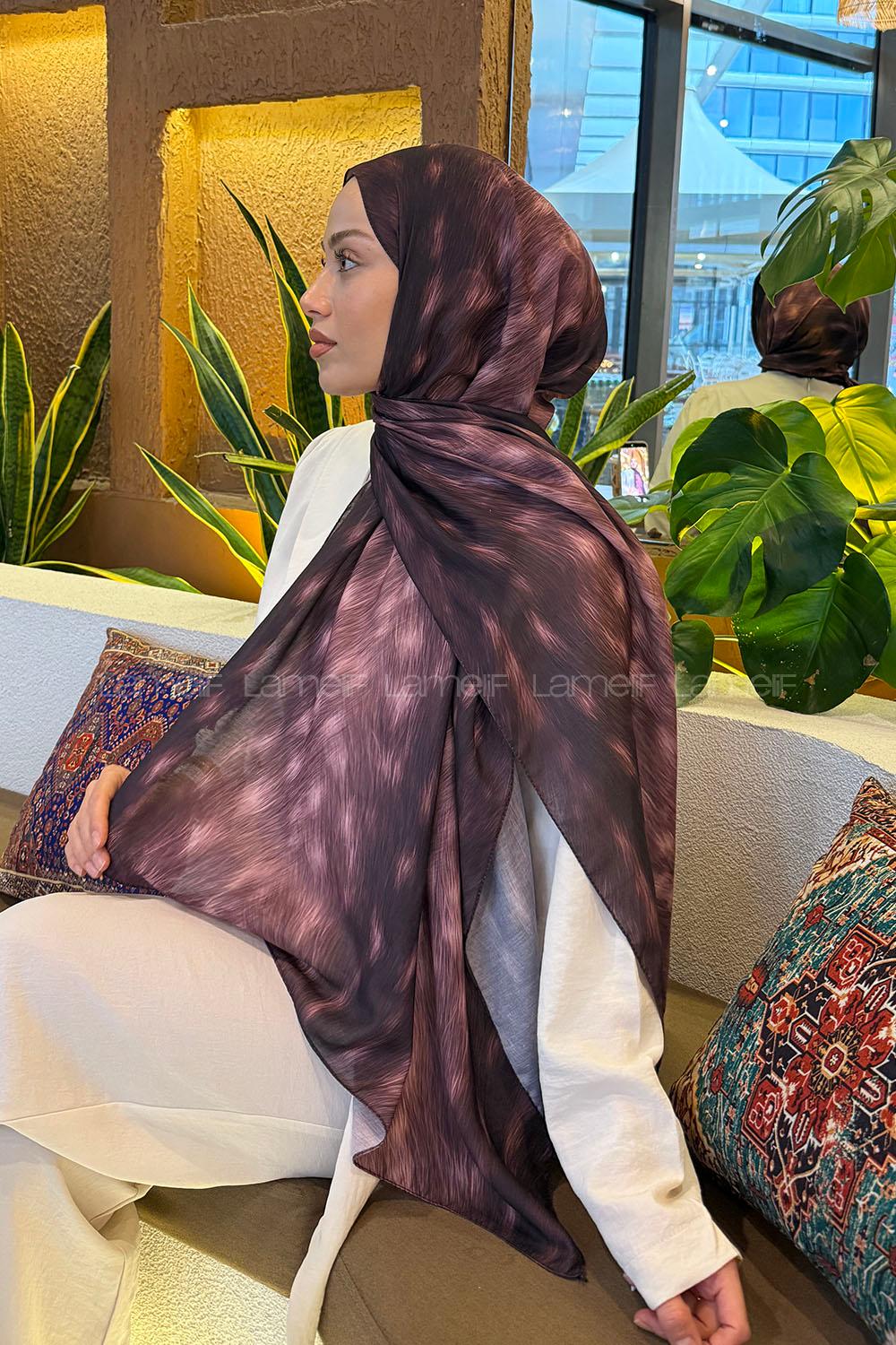 Lamelif Ceylan Desen Soft Şal Koyu Bordo