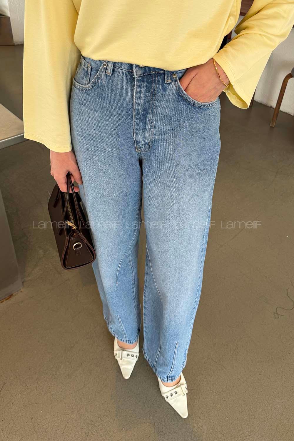 Lamelif Çift Pensli Boyfriend Pantolon Açık Mavi