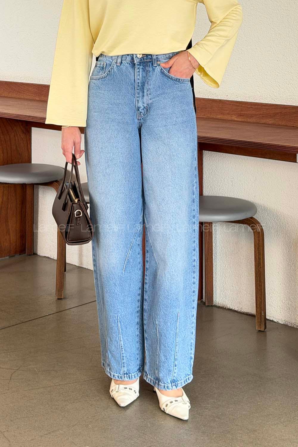 Lamelif Çift Pensli Boyfriend Pantolon Açık Mavi