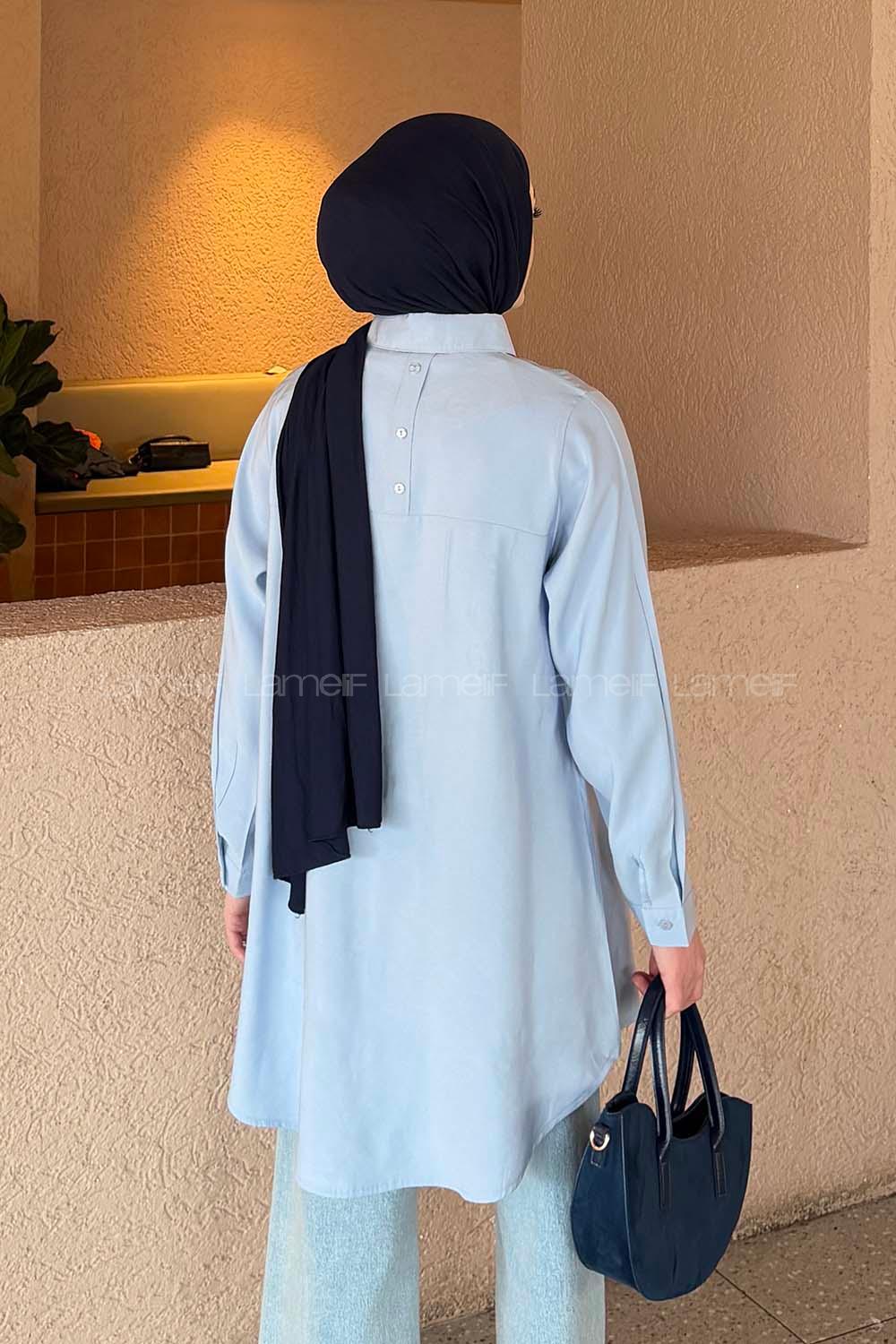 Baby Blue Shirt Collar Long Arm Poplin Fabric Shirt