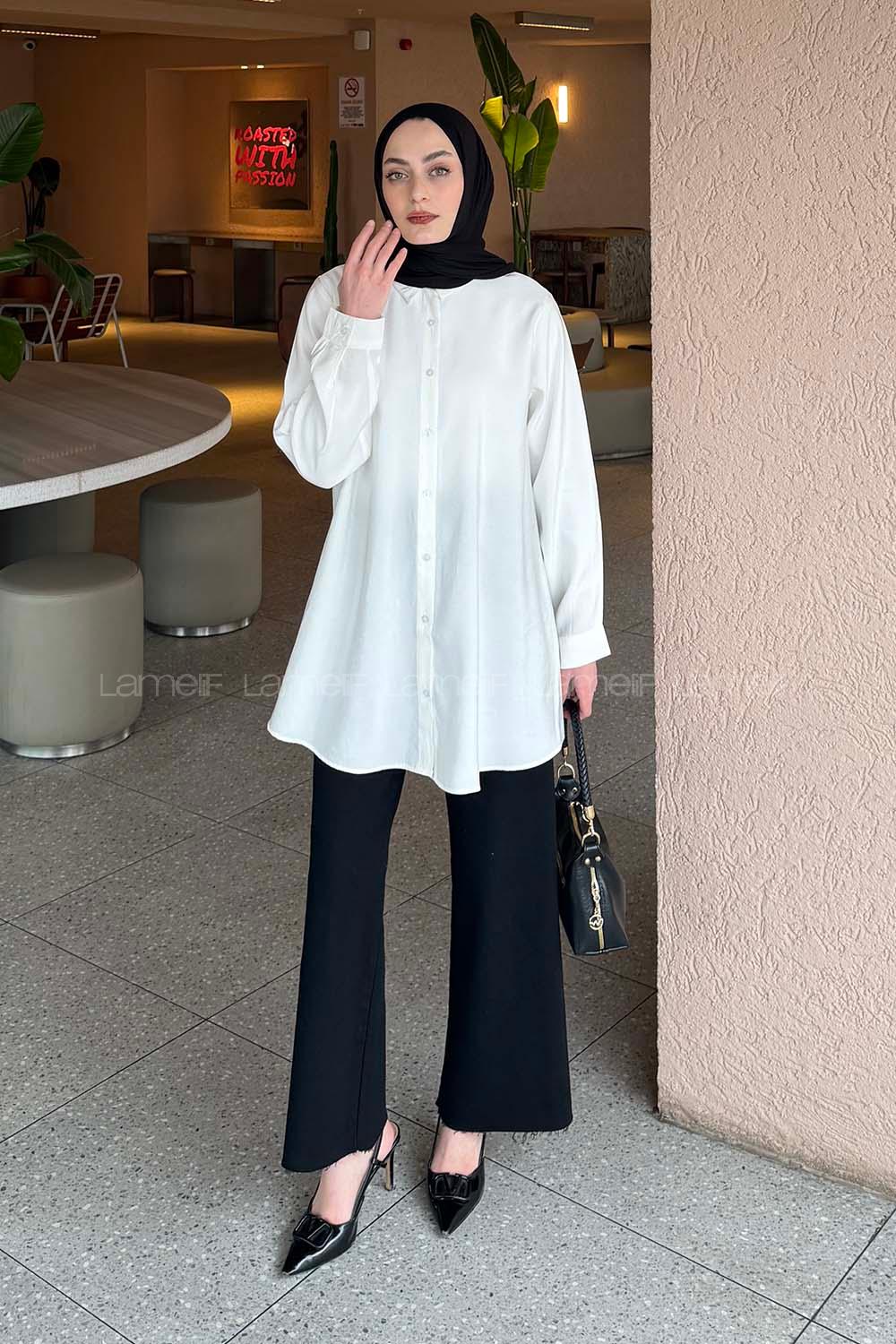 Ecru Shirt Collar Long Arm Poplin Fabric Shirt