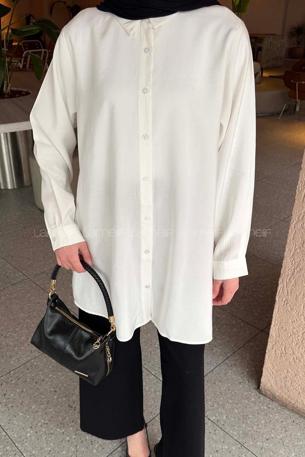 Ecru Shirt Collar Long Arm Poplin Fabric Shirt