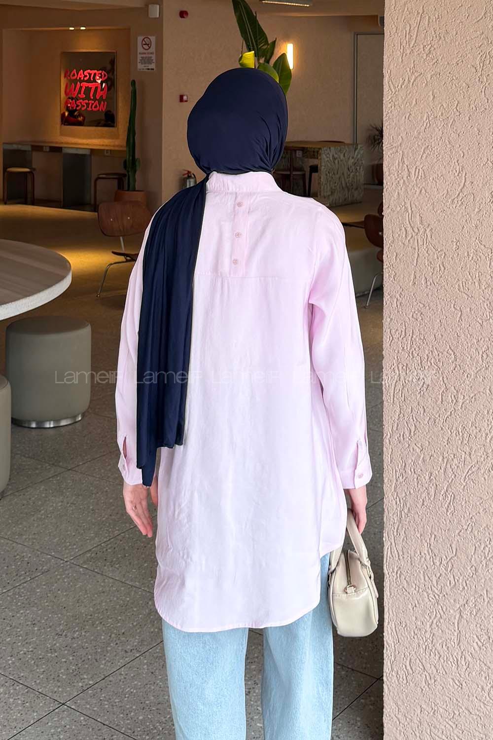 Pink Shirt Collar Long Arm Poplin Fabric Shirt