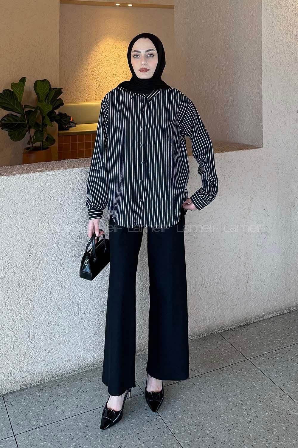 Black Shirt Collar Long Arm Modal Shirt